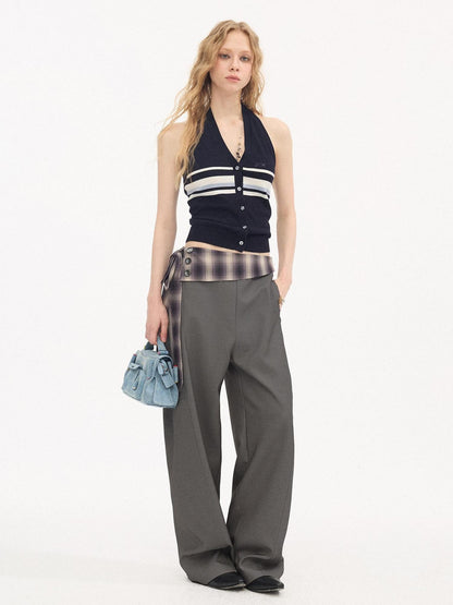 DIDDI MODA Plaid Foldover Tie Waist Drapey Women&
