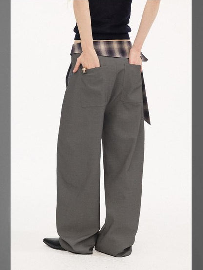 DIDDI MODA Plaid Foldover Tie Waist Drapey Women&