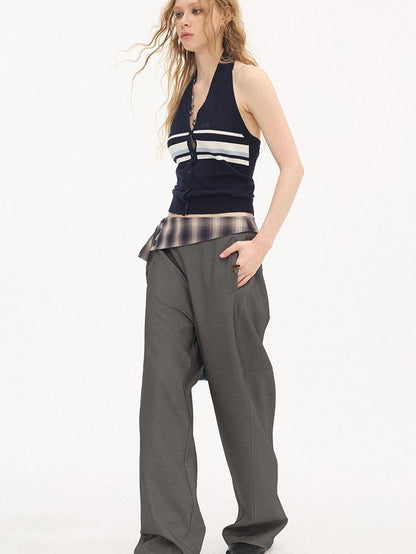 DIDDI MODA Plaid Foldover Tie Waist Drapey Women&