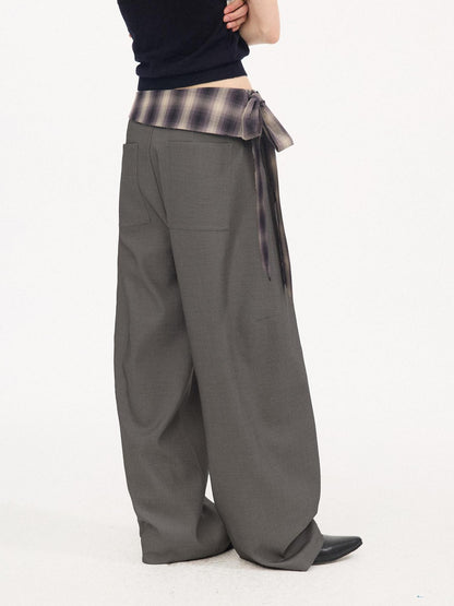 DIDDI MODA Plaid Foldover Tie Waist Drapey Women&