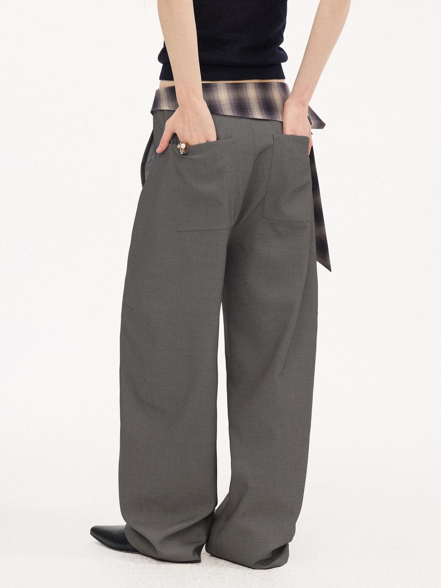 DIDDI MODA Plaid Foldover Tie Waist Drapey Women&