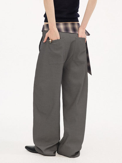 DIDDI MODA Plaid Foldover Tie Waist Drapey Women&
