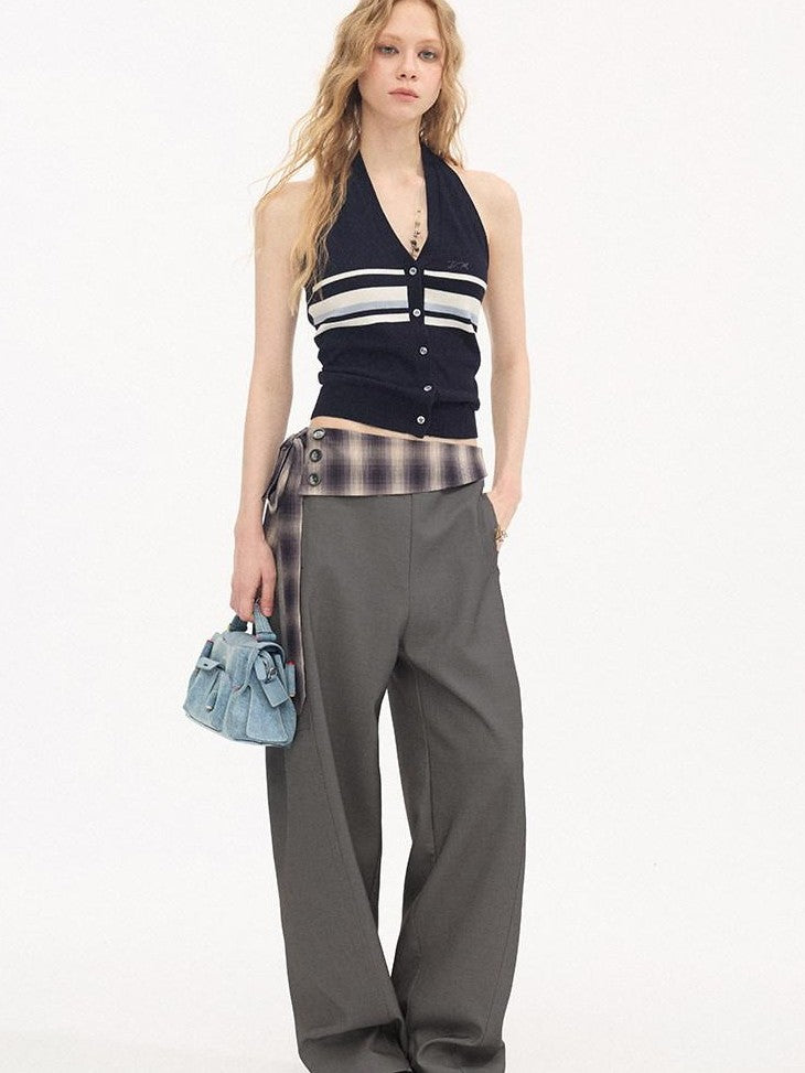 DIDDI MODA Plaid Foldover Tie Waist Drapey Women&