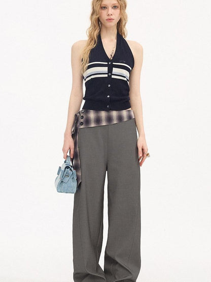 DIDDI MODA Plaid Foldover Tie Waist Drapey Women&