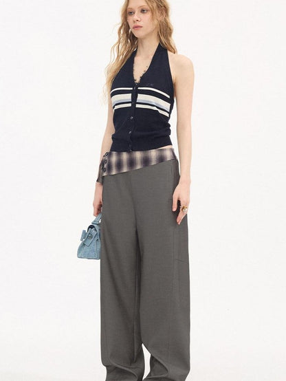DIDDI MODA Plaid Foldover Tie Waist Drapey Women&