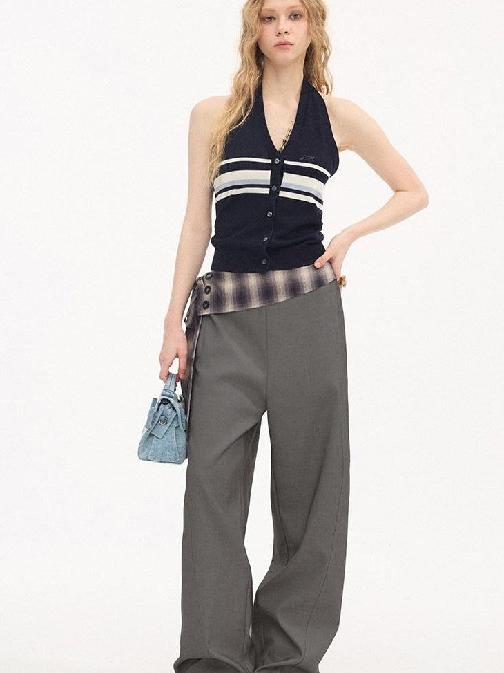 DIDDI MODA Plaid Foldover Tie Waist Drapey Women&