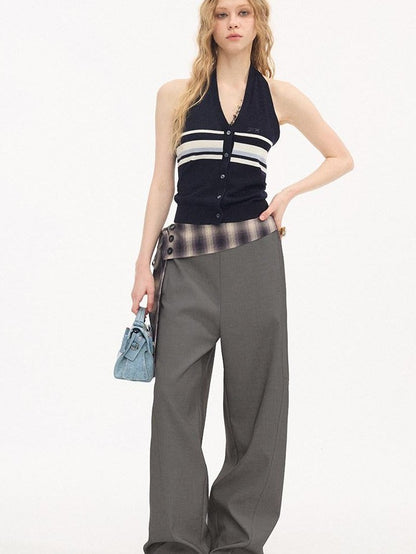 DIDDI MODA Plaid Foldover Tie Waist Drapey Women&