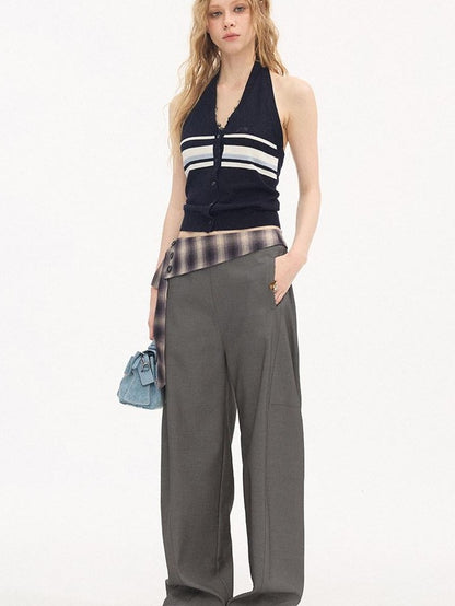 DIDDI MODA Plaid Foldover Tie Waist Drapey Women&