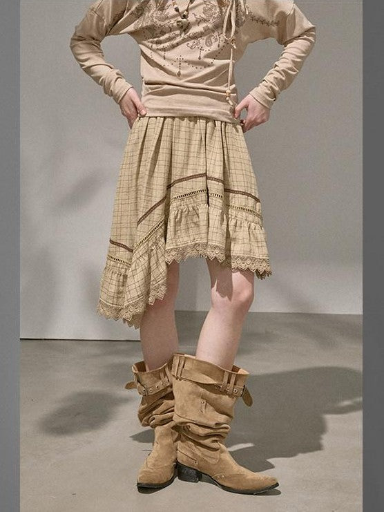 DIDDI MODA Plaid Irregular Wave Patchwork Women&