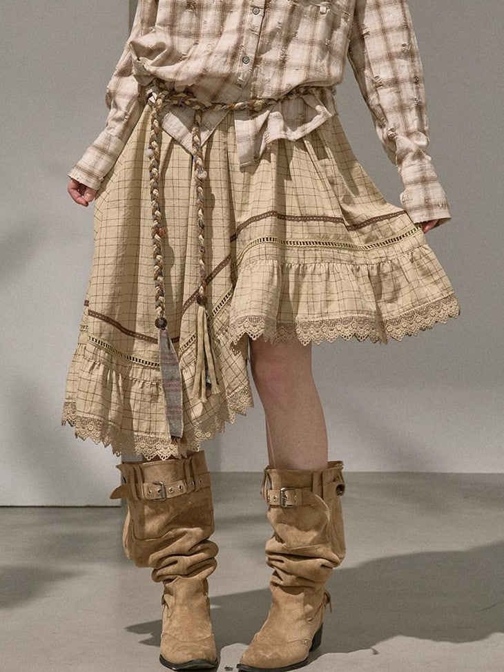 DIDDI MODA Plaid Irregular Wave Patchwork Women&