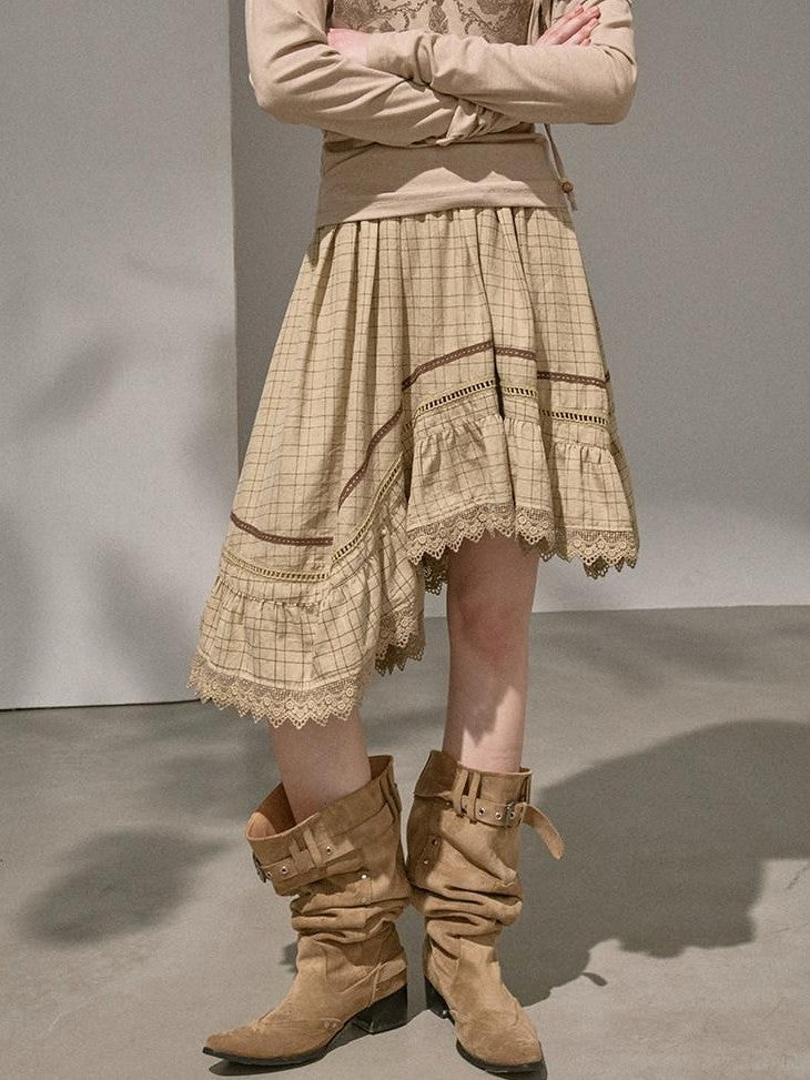 DIDDI MODA Plaid Irregular Wave Patchwork Women&