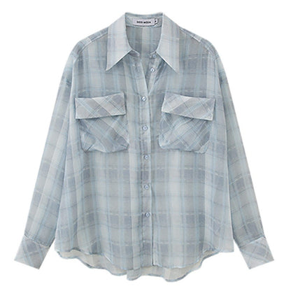 DIDDI_MODA_Plaid_Large_Pocket_Lantern_Sleeve_Tie_Waist_Women&