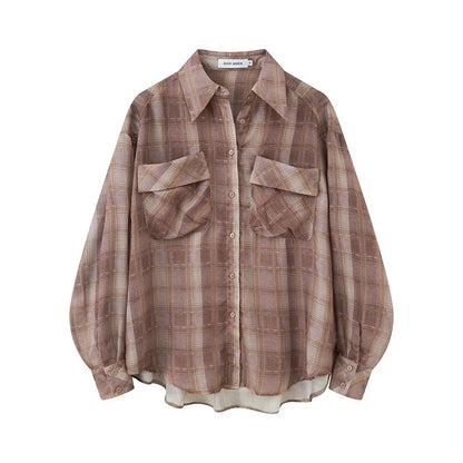 DIDDI_MODA_Plaid_Large_Pocket_Lantern_Sleeve_Tie_Waist_Women&