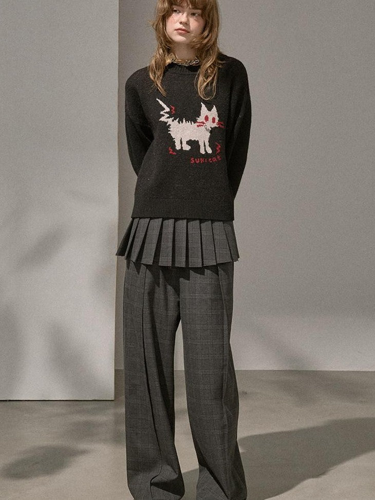 DIDDI MODA Plaid Loose Straight Cargo Women&