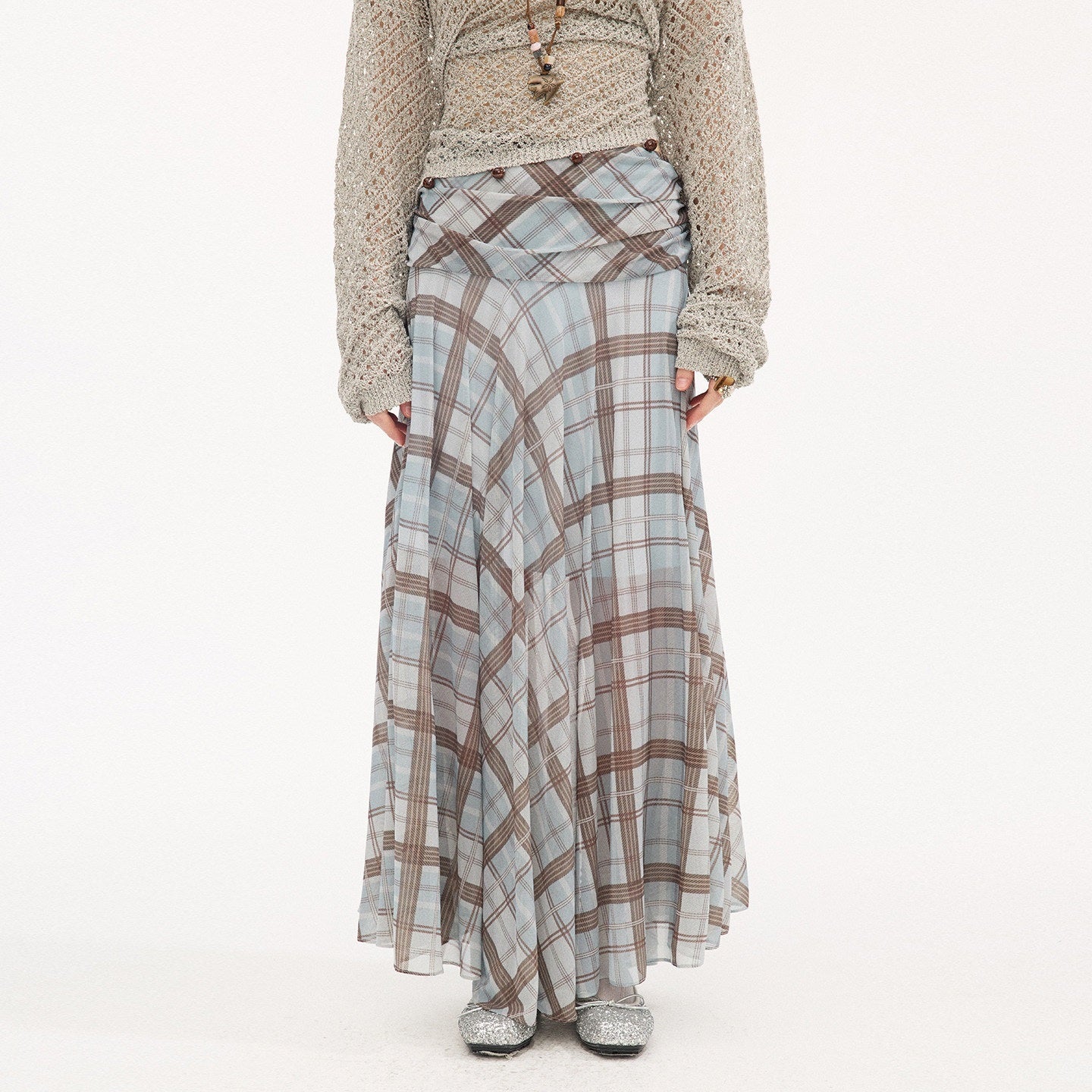 DIDDI_MODA_Plaid_Print_Ruched_Waist_Flared_Fairy_Women&