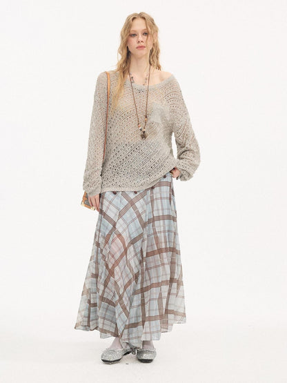 DIDDI MODA Plaid Print Ruched Waist Flared Fairy Women&