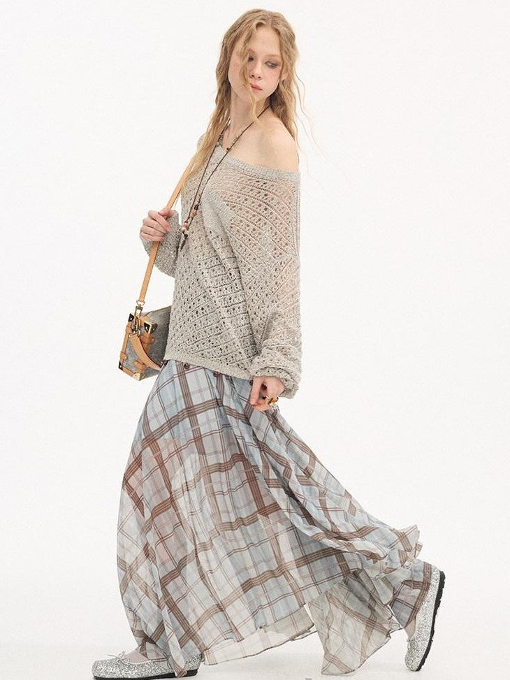 DIDDI MODA Plaid Print Ruched Waist Flared Fairy Women&