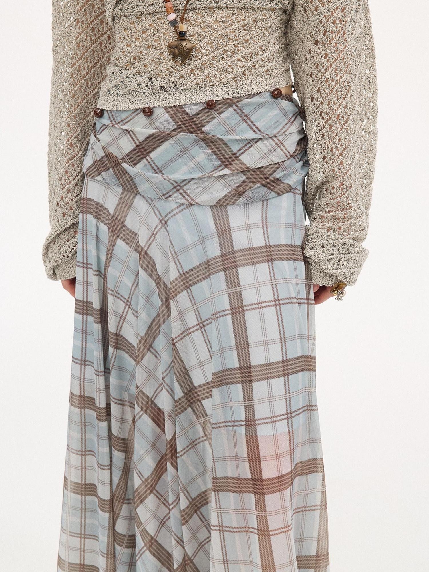 DIDDI MODA Plaid Print Ruched Waist Flared Fairy Women&
