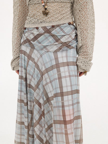 DIDDI MODA Plaid Print Ruched Waist Flared Fairy Women&