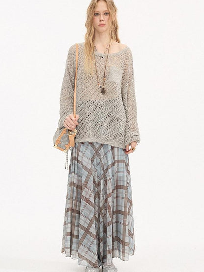 DIDDI MODA Plaid Print Ruched Waist Flared Fairy Women&