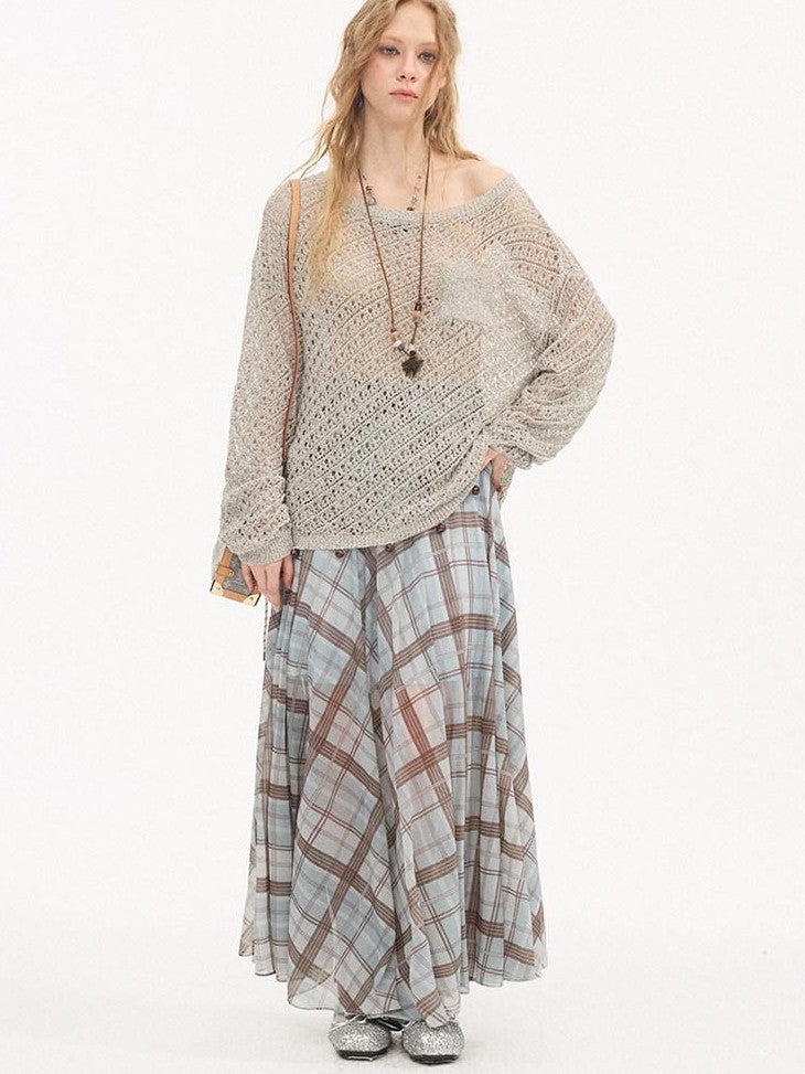 DIDDI MODA Plaid Print Ruched Waist Flared Fairy Women&