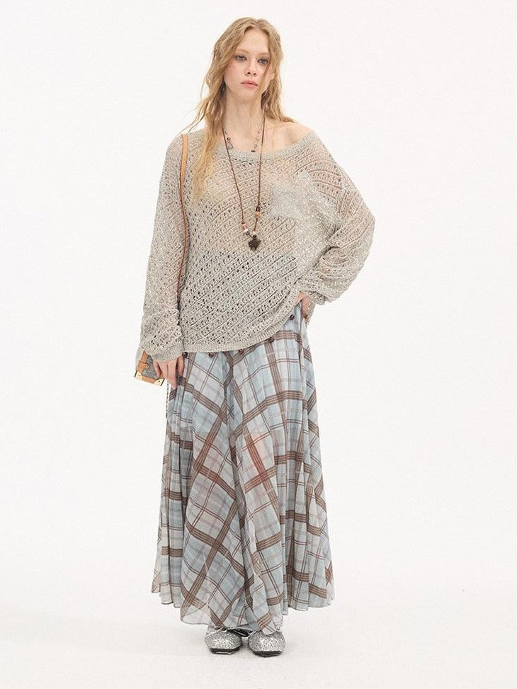 DIDDI MODA Plaid Print Ruched Waist Flared Fairy Women&