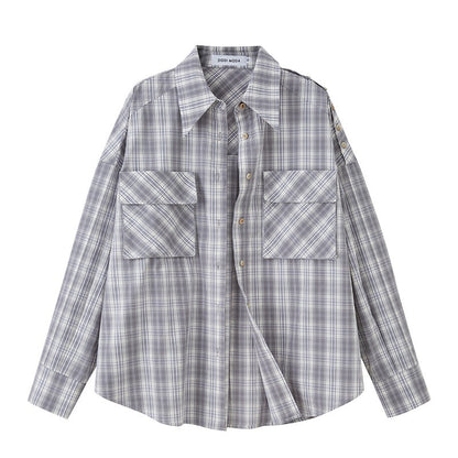 DIDDI_MODA_Plaid_Turn_Down_Collar_Long_Sleeve_Loose_Women&