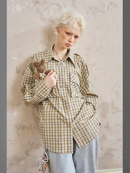 DIDDI MODA Plaid Turn Down Collar Long Sleeve Loose Women&