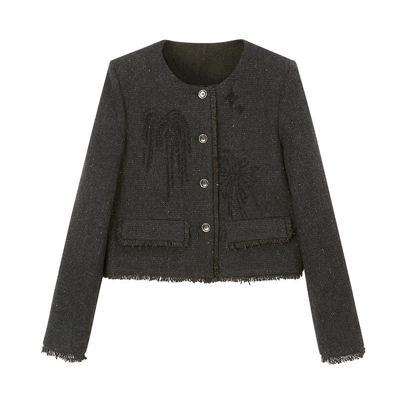DIDDI_MODA_Plaid_Zip_Front_Short_Round_Neck_Long_Sleeve_Loose_Fit_Women&
