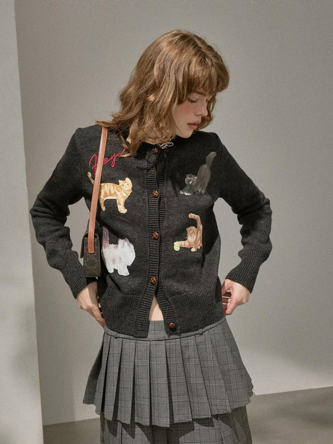 DIDDI MODA Playful Kitten Print Buttoned Women&