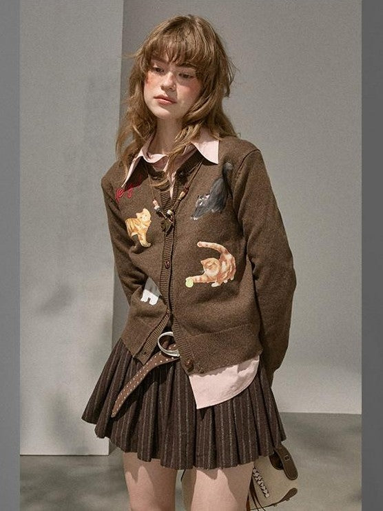 DIDDI MODA Playful Kitten Print Buttoned Women&