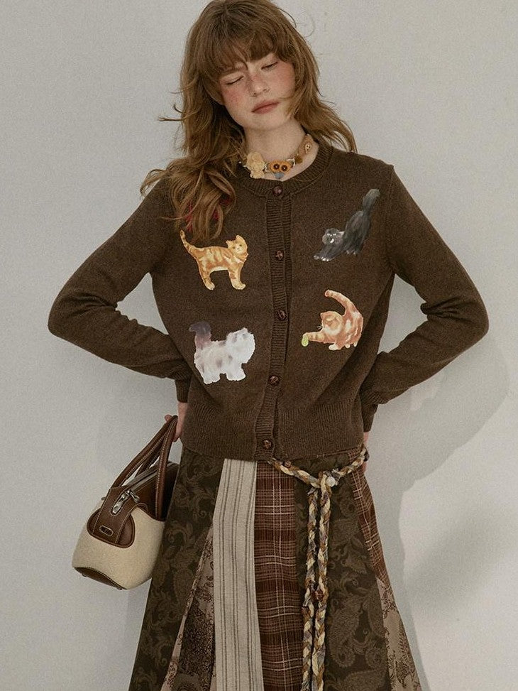 DIDDI MODA Playful Kitten Print Buttoned Women&