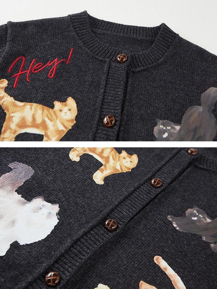 DIDDI MODA Playful Kitten Print Buttoned Women&