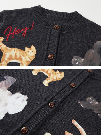 DIDDI MODA Playful Kitten Print Buttoned Women&