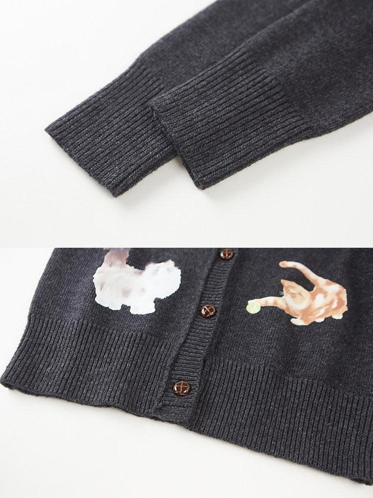 DIDDI MODA Playful Kitten Print Buttoned Women&