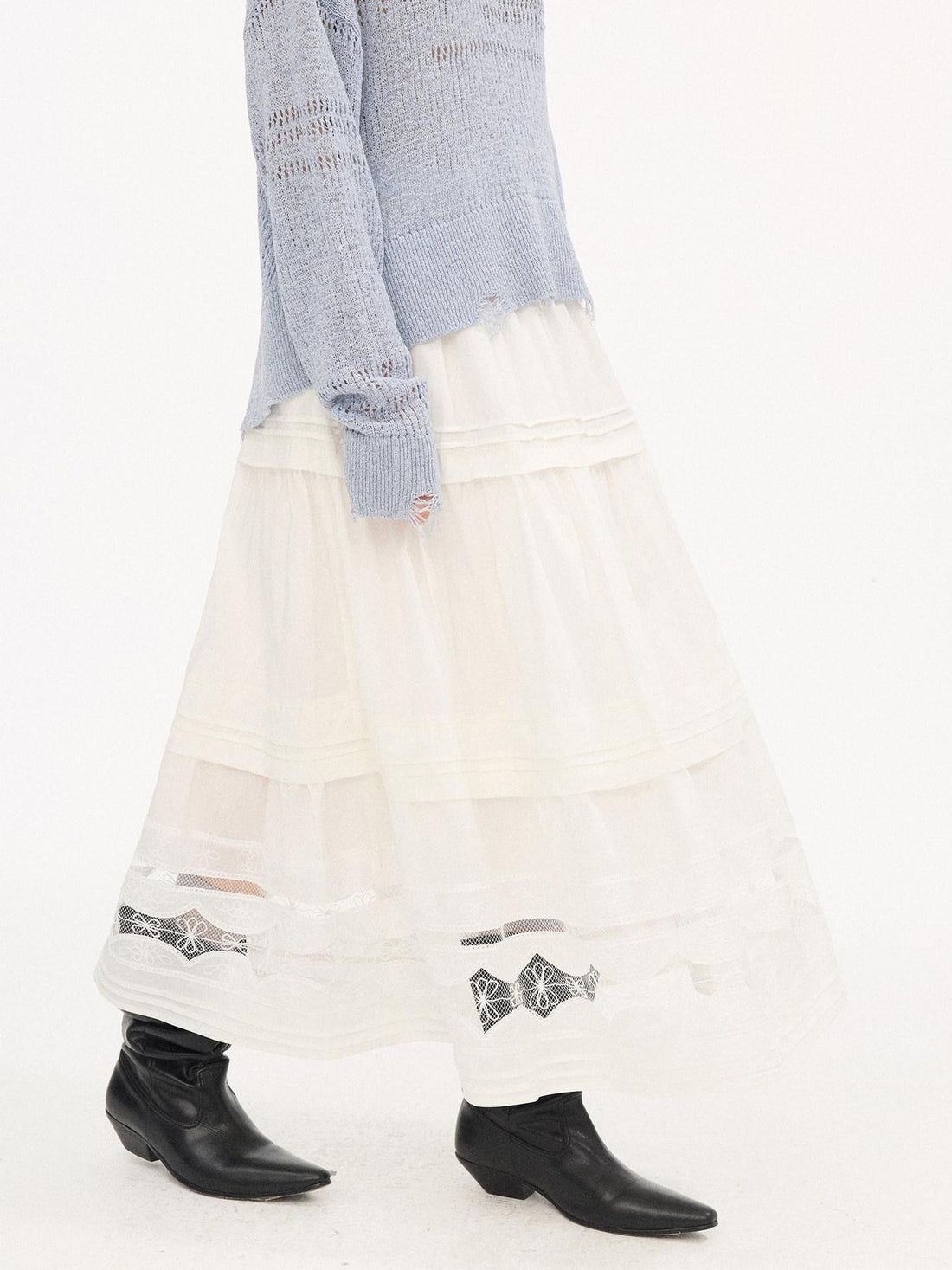 DIDDI MODA Pleated Tucked Openwork Lace Women&