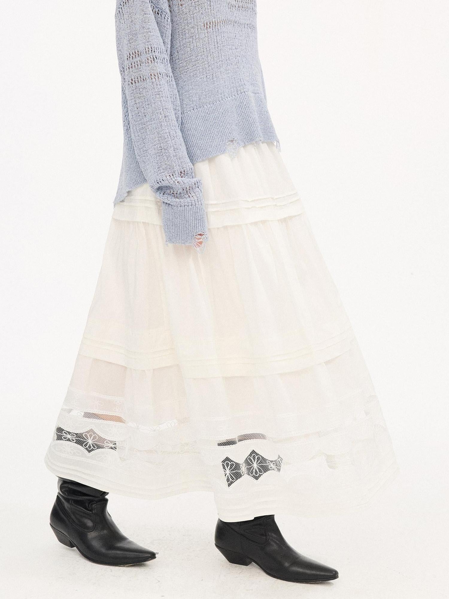 DIDDI MODA Pleated Tucked Openwork Lace Women&