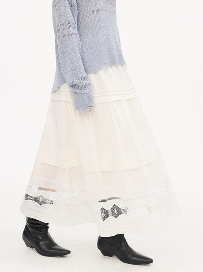 DIDDI MODA Pleated Tucked Openwork Lace Women&