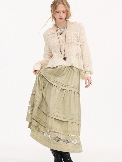 DIDDI MODA Pleated Tucked Openwork Lace Women&