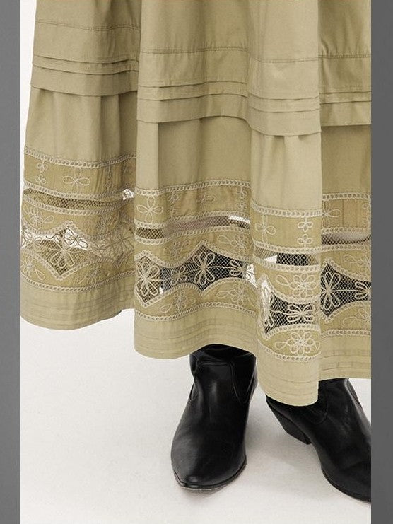 DIDDI MODA Pleated Tucked Openwork Lace Women&