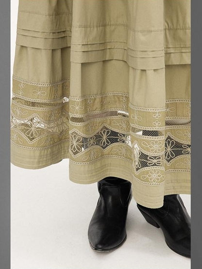 DIDDI MODA Pleated Tucked Openwork Lace Women&