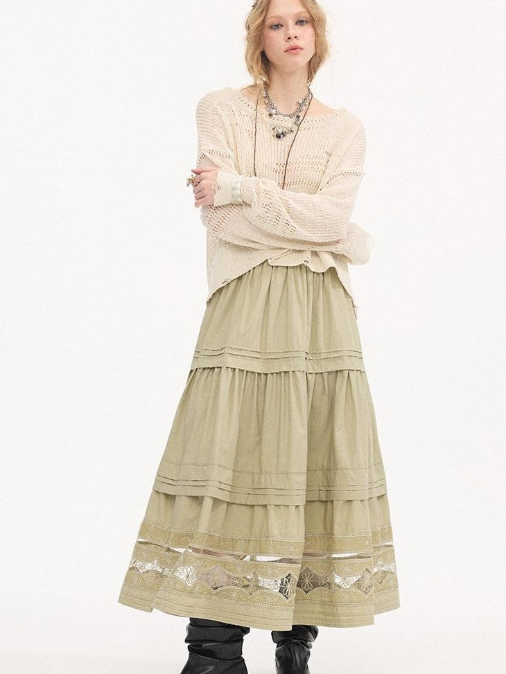 DIDDI MODA Pleated Tucked Openwork Lace Women&