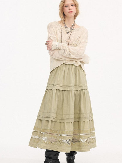 DIDDI MODA Pleated Tucked Openwork Lace Women&