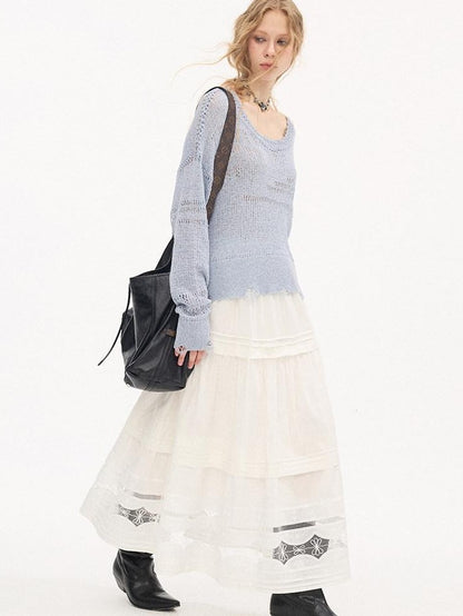 DIDDI MODA Pleated Tucked Openwork Lace Women&