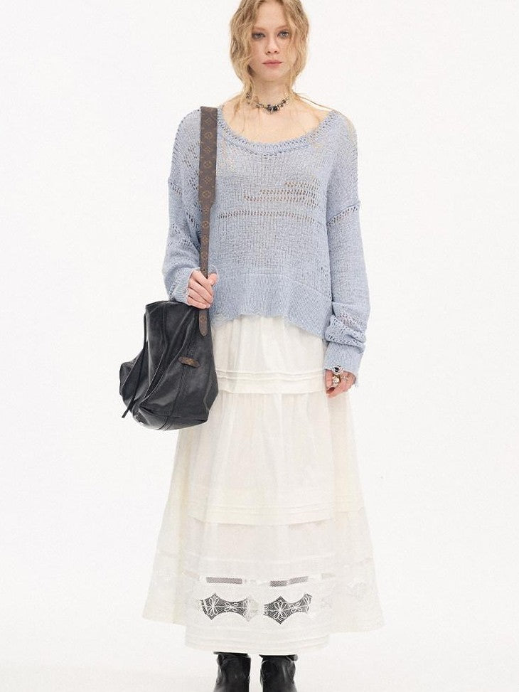 DIDDI MODA Pleated Tucked Openwork Lace Women&
