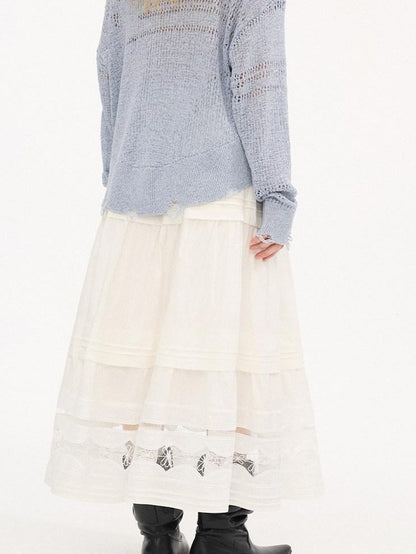 DIDDI MODA Pleated Tucked Openwork Lace Women&