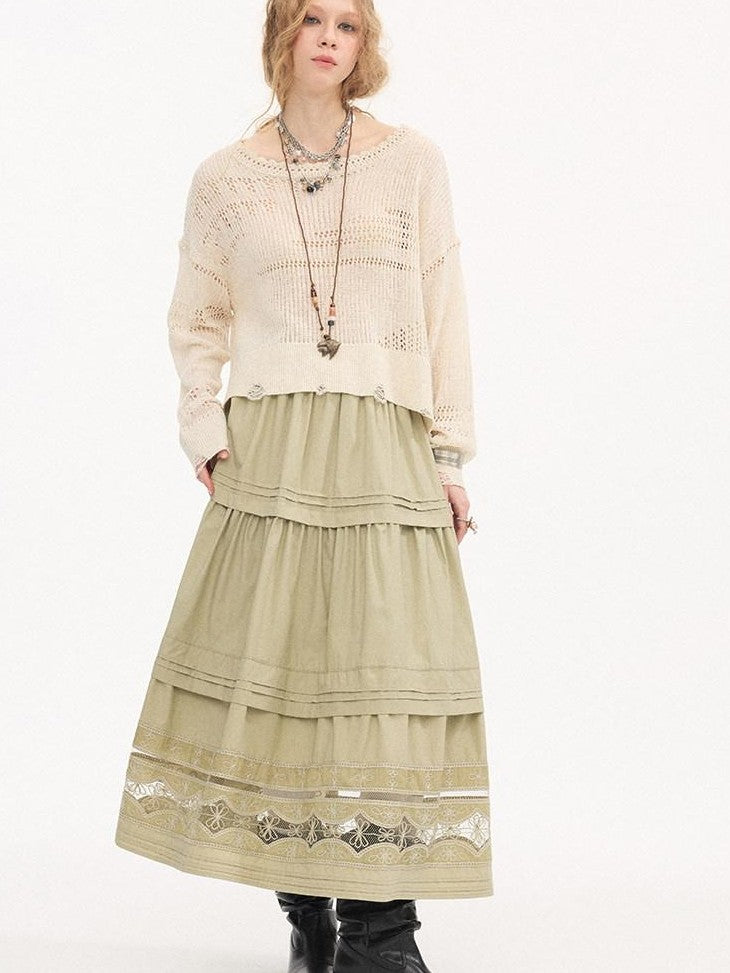DIDDI MODA Pleated Tucked Openwork Lace Women&