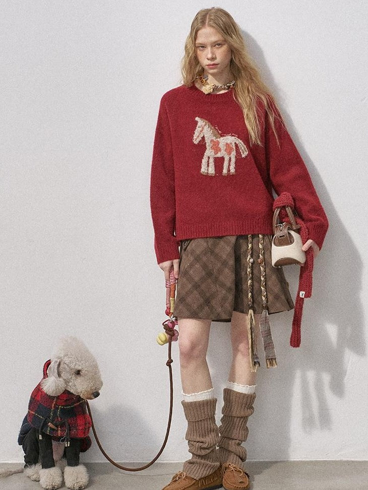 DIDDI MODA Plush Floral Pony Loose Fit Women&