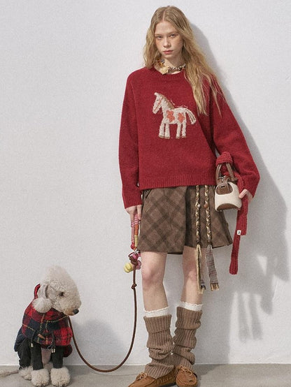 DIDDI MODA Plush Floral Pony Loose Fit Women&
