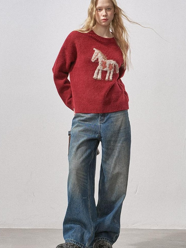 DIDDI MODA Plush Floral Pony Loose Fit Women&